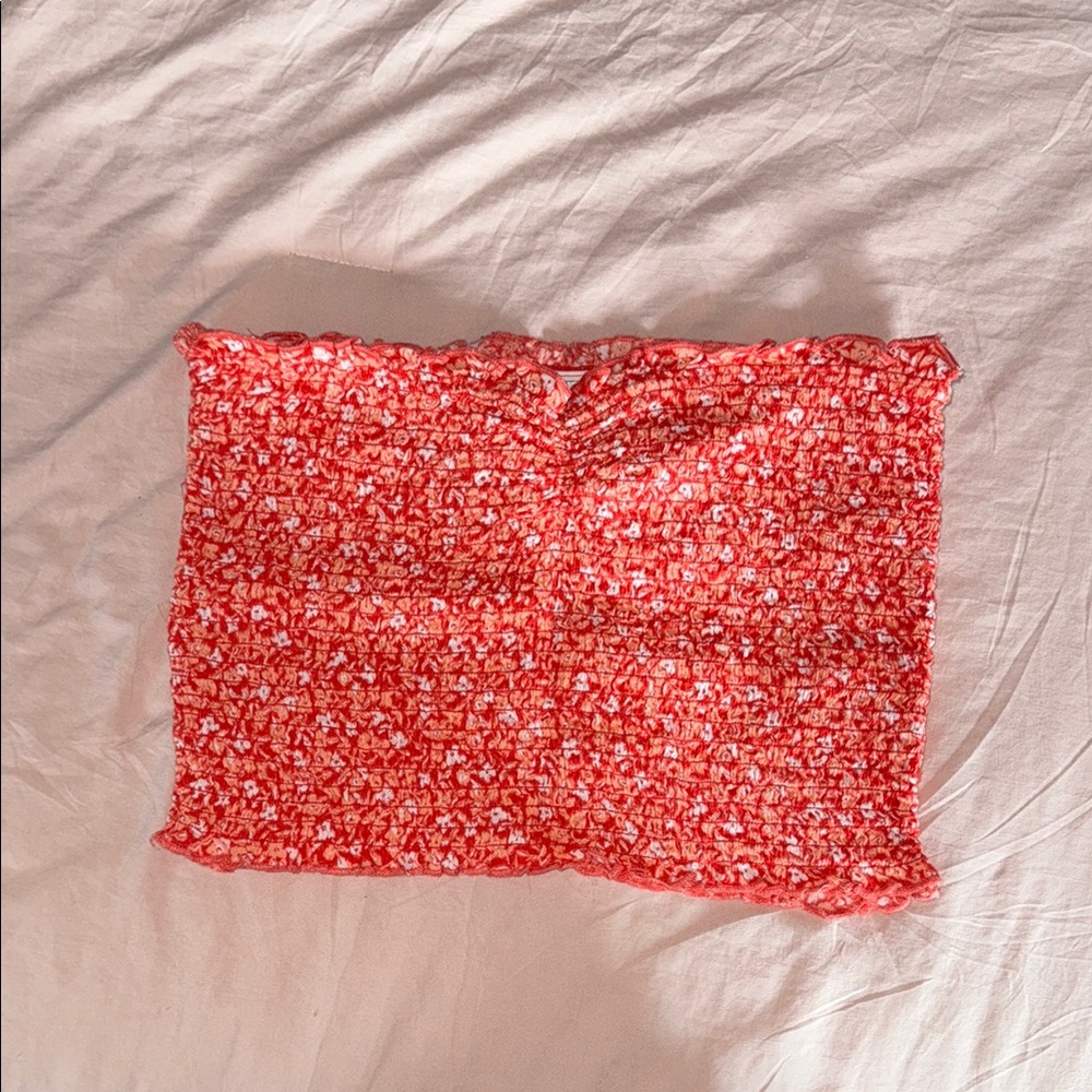 Aerie Red and White Smocked Top